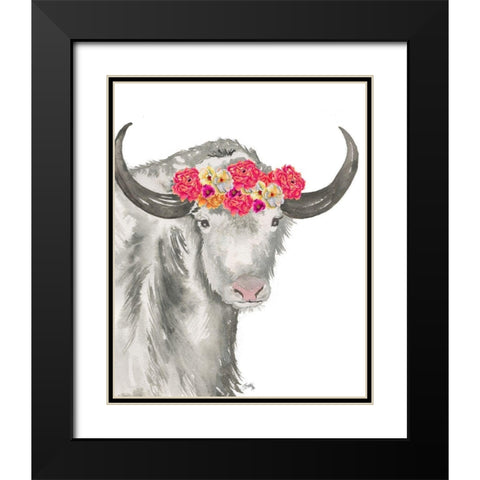 Floral Yak Black Modern Wood Framed Art Print with Double Matting by Medley, Elizabeth