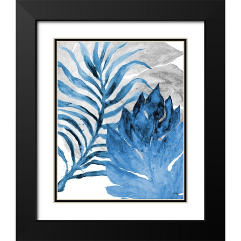 Blue Fern and Leaf I Black Modern Wood Framed Art Print with Double Matting by Medley, Elizabeth