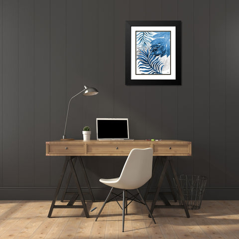 Blue Fern and Leaf II Black Modern Wood Framed Art Print with Double Matting by Medley, Elizabeth