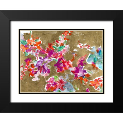 Spring Florals on Gold Black Modern Wood Framed Art Print with Double Matting by Hewitt, L.