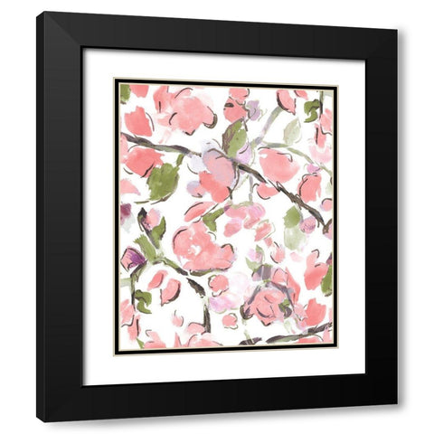 Spring Floral In Pink Black Modern Wood Framed Art Print with Double Matting by Hewitt, L.
