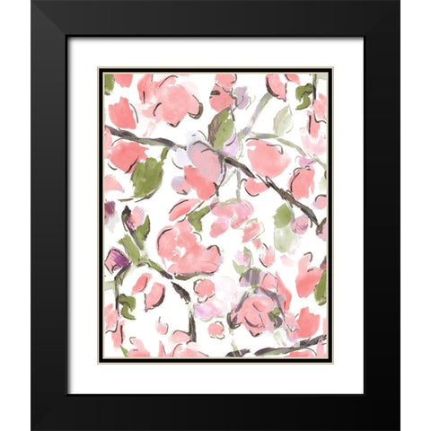 Spring Floral In Pink Black Modern Wood Framed Art Print with Double Matting by Hewitt, L.