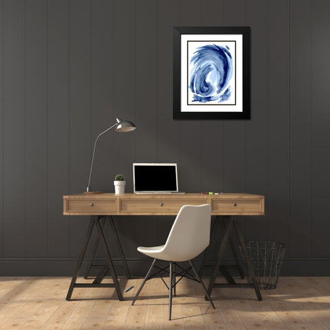 Blue Swirl I Black Modern Wood Framed Art Print with Double Matting by Hewitt, L.