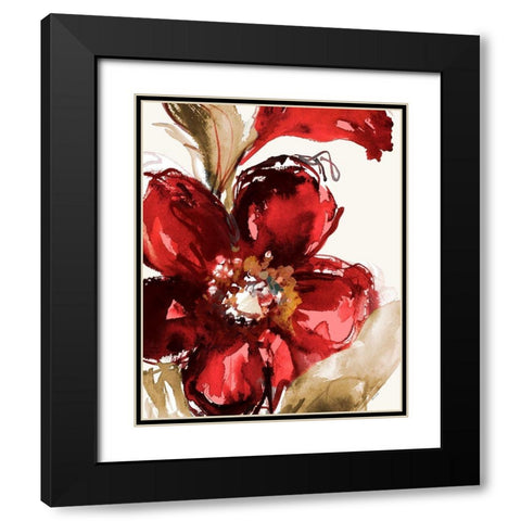 Bright Red Bloom I Black Modern Wood Framed Art Print with Double Matting by Loreth, Lanie