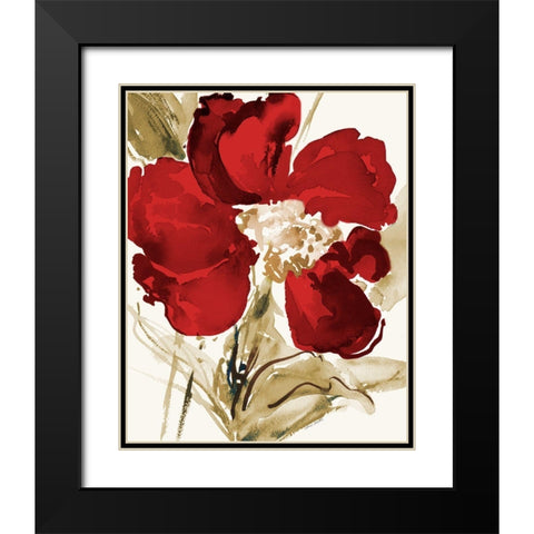 Bright Red Bloom II Black Modern Wood Framed Art Print with Double Matting by Loreth, Lanie