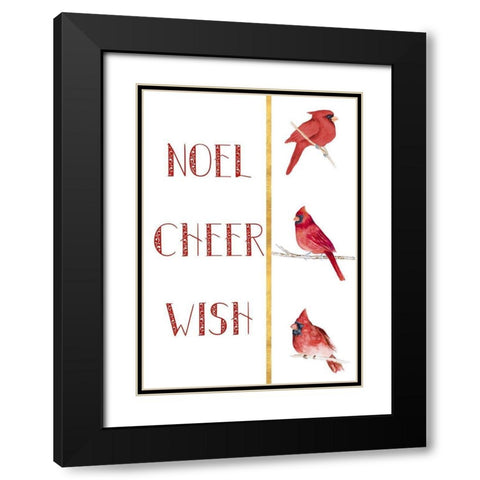 Peace Joy Merry Cardinals Black Modern Wood Framed Art Print with Double Matting by Gaynor, Janice