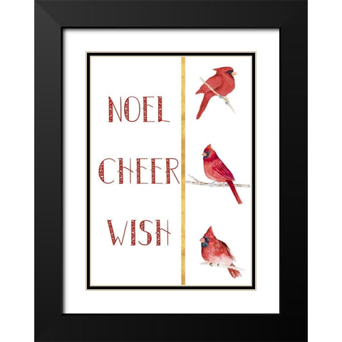 Peace Joy Merry Cardinals Black Modern Wood Framed Art Print with Double Matting by Gaynor, Janice