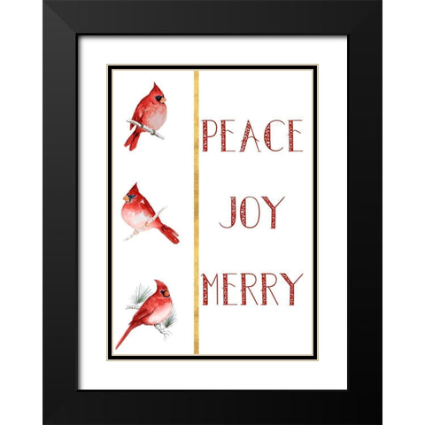 Peace Joy Merry Cardinals Black Modern Wood Framed Art Print with Double Matting by Gaynor, Janice