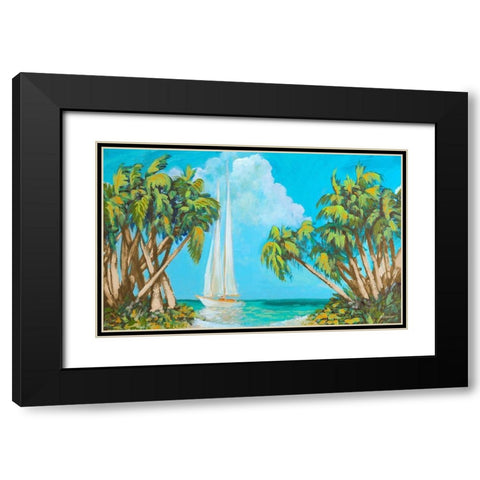 Sailboat among Palms Black Modern Wood Framed Art Print with Double Matting by Meneely, Dan