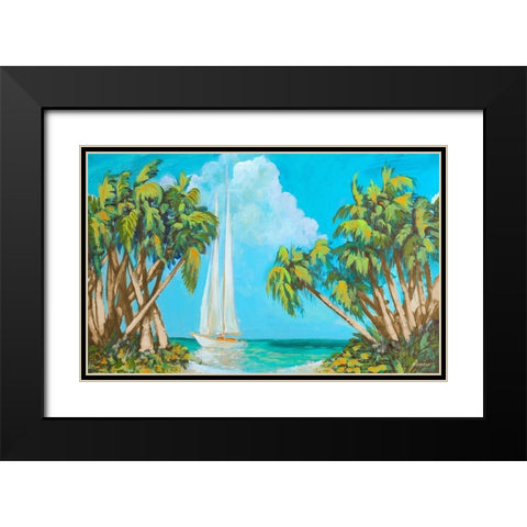 Sailboat among Palms Black Modern Wood Framed Art Print with Double Matting by Meneely, Dan
