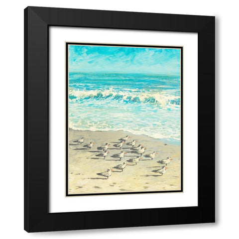 Sandpiper Beach Party Black Modern Wood Framed Art Print with Double Matting by Meneely, Dan