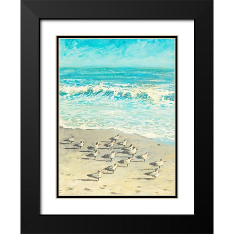 Sandpiper Beach Party Black Modern Wood Framed Art Print with Double Matting by Meneely, Dan
