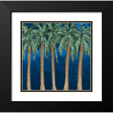 Stately Palms On Blue Black Modern Wood Framed Art Print with Double Matting by Meneely, Dan