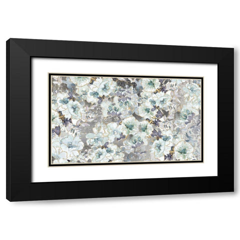 Winter Floral Fabric Pattern Black Modern Wood Framed Art Print with Double Matting by Pinto, Patricia