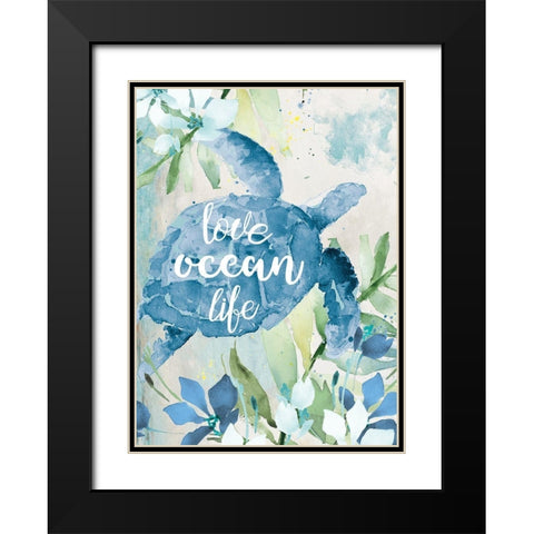 Watercolor Sea Turtle Love Ocean Life Black Modern Wood Framed Art Print with Double Matting by Loreth, Lanie
