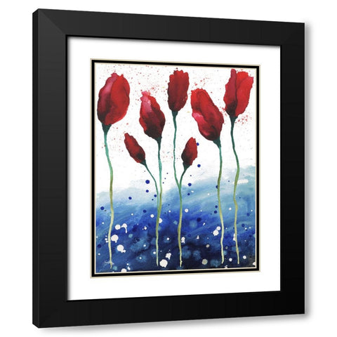 Patriotic Floral I Black Modern Wood Framed Art Print with Double Matting by Medley, Elizabeth