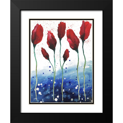 Patriotic Floral I Black Modern Wood Framed Art Print with Double Matting by Medley, Elizabeth