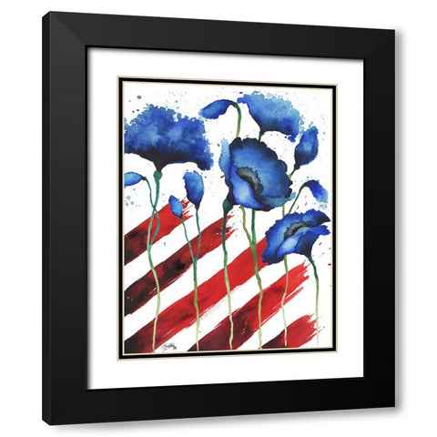 Patriotic Floral II Black Modern Wood Framed Art Print with Double Matting by Medley, Elizabeth