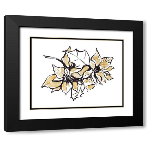 Poinsettias with Gold I Black Modern Wood Framed Art Print with Double Matting by Loreth, Lanie