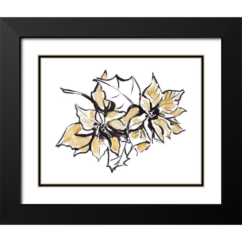 Poinsettias with Gold I Black Modern Wood Framed Art Print with Double Matting by Loreth, Lanie
