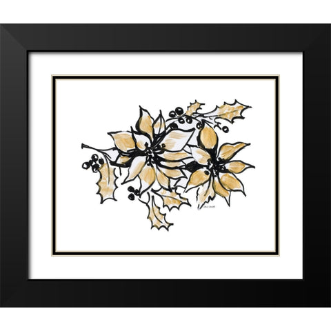 Poinsettias with Gold II Black Modern Wood Framed Art Print with Double Matting by Loreth, Lanie