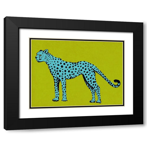 Cheetah on Green Black Modern Wood Framed Art Print with Double Matting by Pinto, Patricia
