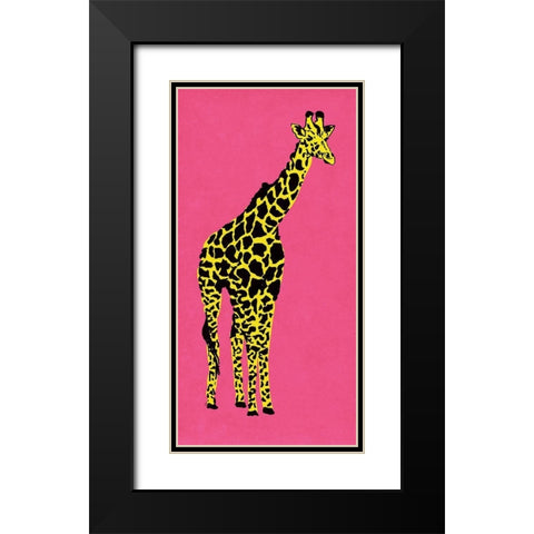 Giraffe on Pink Black Modern Wood Framed Art Print with Double Matting by Pinto, Patricia