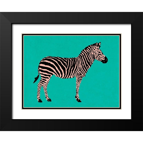 Zebra on Teal Black Modern Wood Framed Art Print with Double Matting by Pinto, Patricia