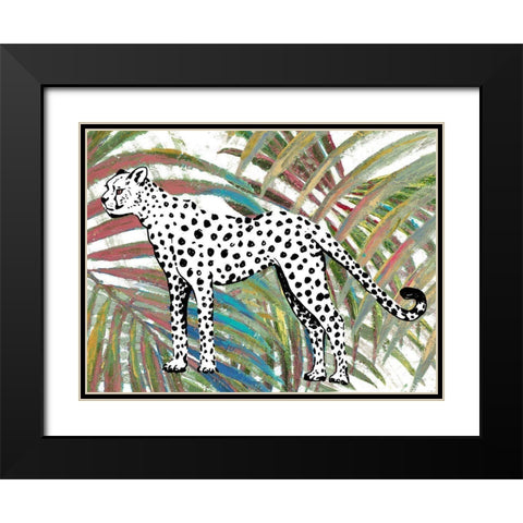 Cheetah on Multicolored Leaves Black Modern Wood Framed Art Print with Double Matting by Pinto, Patricia