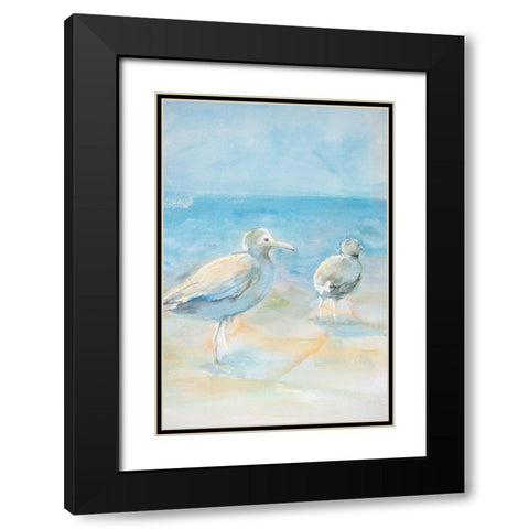 Wading Seagulls Black Modern Wood Framed Art Print with Double Matting by Diannart
