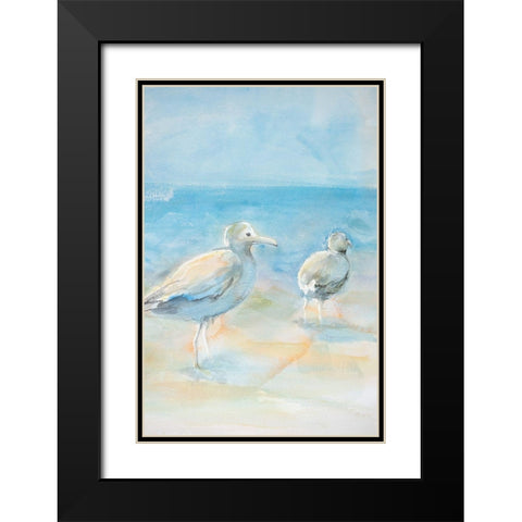 Wading Seagulls Black Modern Wood Framed Art Print with Double Matting by Diannart