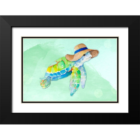 Turtle With Hat on Watercolor (blue) Black Modern Wood Framed Art Print with Double Matting by Loreth, Lanie