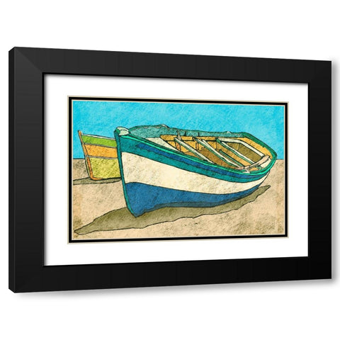Blue Rowboat Black Modern Wood Framed Art Print with Double Matting by Mabat, Ynon