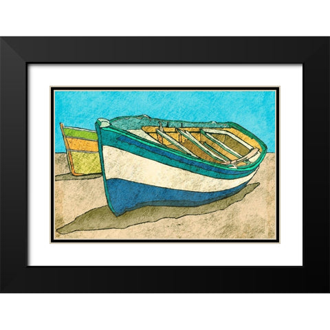 Blue Rowboat Black Modern Wood Framed Art Print with Double Matting by Mabat, Ynon