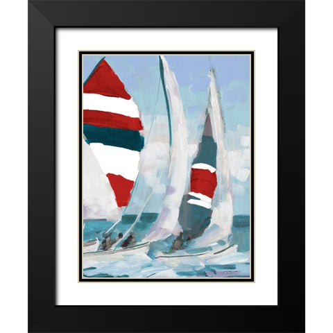Red and Blue Sail II Black Modern Wood Framed Art Print with Double Matting by Slivka, Jane