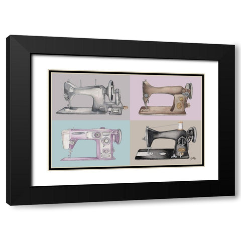 Sewing Machine Collage Black Modern Wood Framed Art Print with Double Matting by Baker, Mary Beth