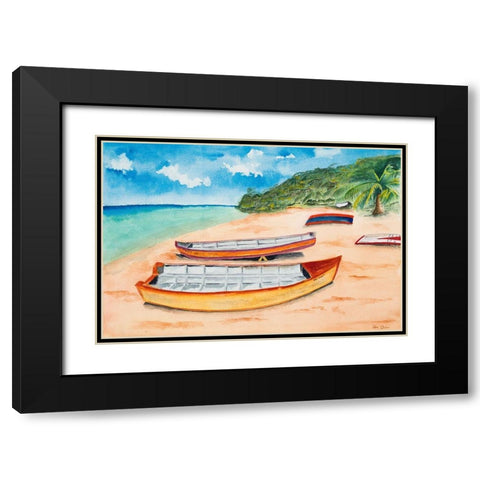 Canoes on the Beach Black Modern Wood Framed Art Print with Double Matting by Odum, Jan