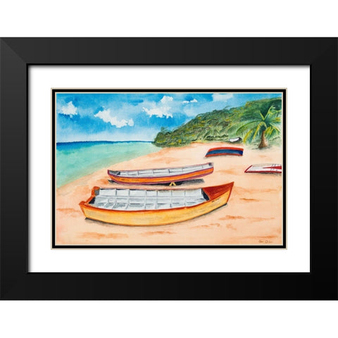 Canoes on the Beach Black Modern Wood Framed Art Print with Double Matting by Odum, Jan