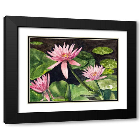 Water Lillies Black Modern Wood Framed Art Print with Double Matting by Odum, Jan