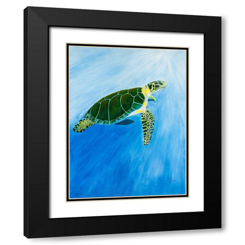 Green Turtle Black Modern Wood Framed Art Print with Double Matting by Odum, Jan