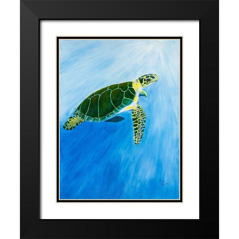 Green Turtle Black Modern Wood Framed Art Print with Double Matting by Odum, Jan