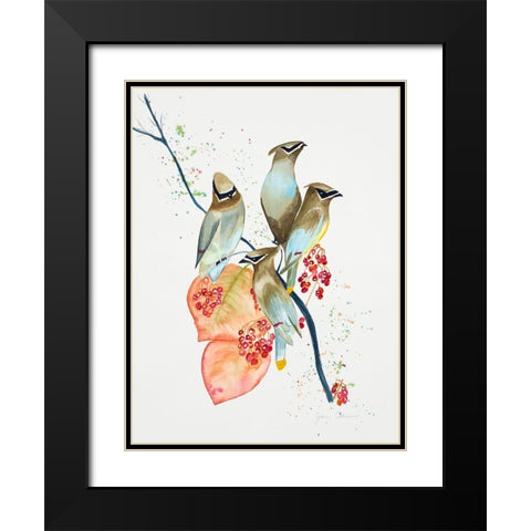 Birds on Branch Black Modern Wood Framed Art Print with Double Matting by Odum, Jan