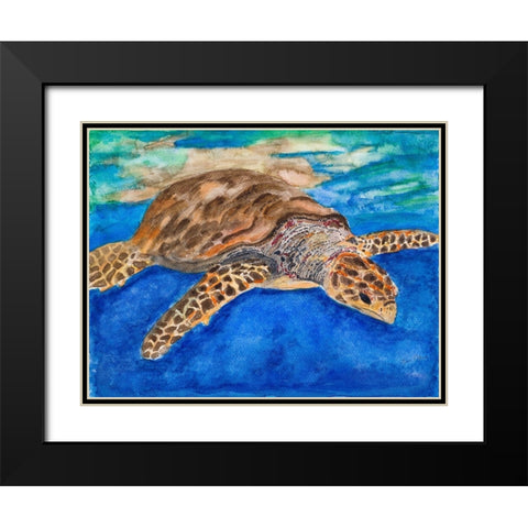Turtle at Sea Black Modern Wood Framed Art Print with Double Matting by Odum, Jan