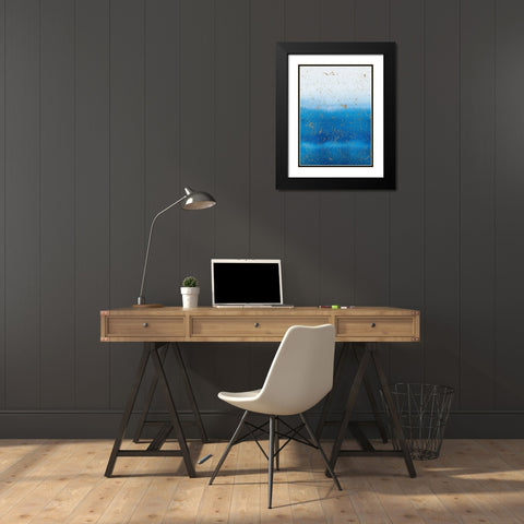 Gold Splash on Blue Black Modern Wood Framed Art Print with Double Matting by Bucheli, Amaya