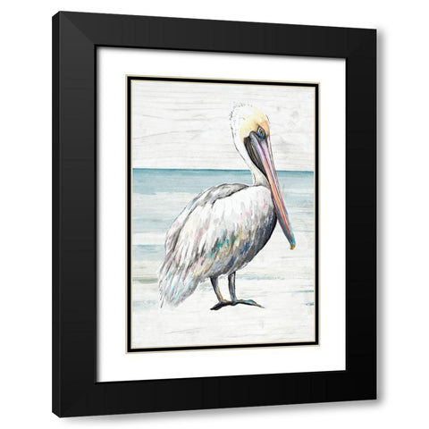 Pelican On The Shore II Black Modern Wood Framed Art Print with Double Matting by Pinto, Patricia