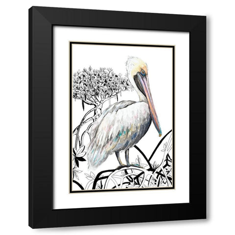 Pelican on Branch II Black Modern Wood Framed Art Print with Double Matting by Pinto, Patricia