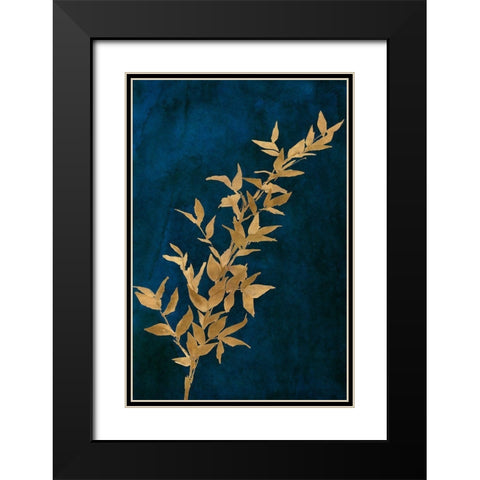 Gold Leaves on Navy II Black Modern Wood Framed Art Print with Double Matting by Loreth, Lanie