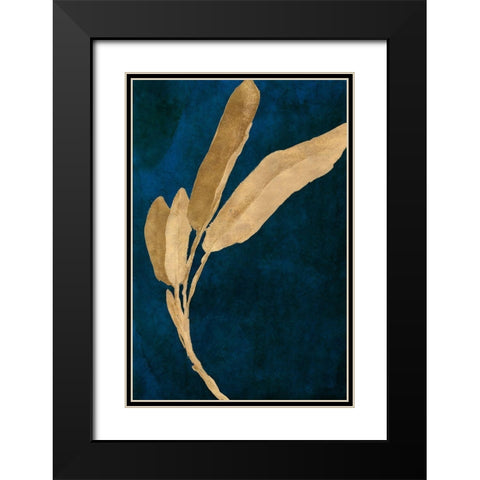 Gold Leaves on Navy III Black Modern Wood Framed Art Print with Double Matting by Loreth, Lanie