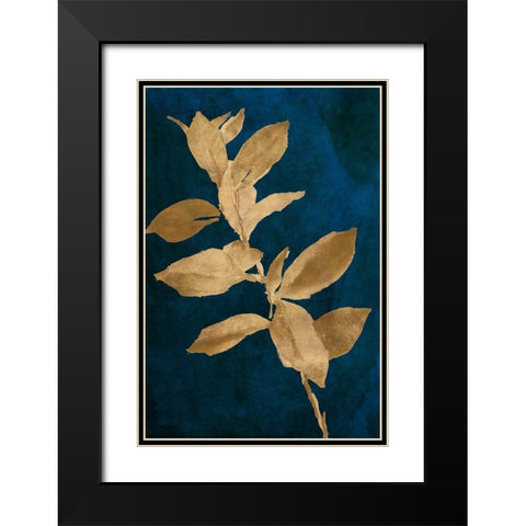 Gold Leaves on Navy IV Black Modern Wood Framed Art Print with Double Matting by Loreth, Lanie