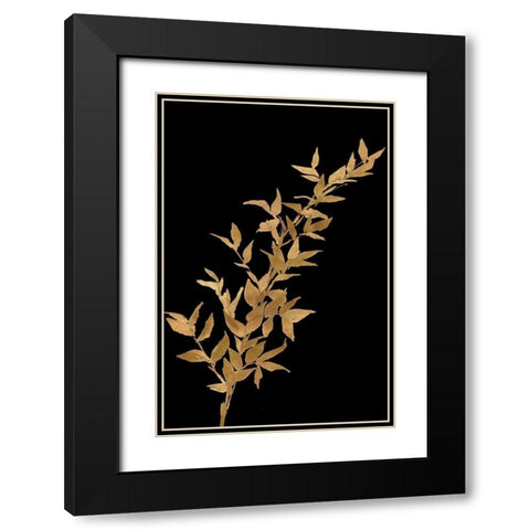 Golden Leaves on Black III Black Modern Wood Framed Art Print with Double Matting by Loreth, Lanie